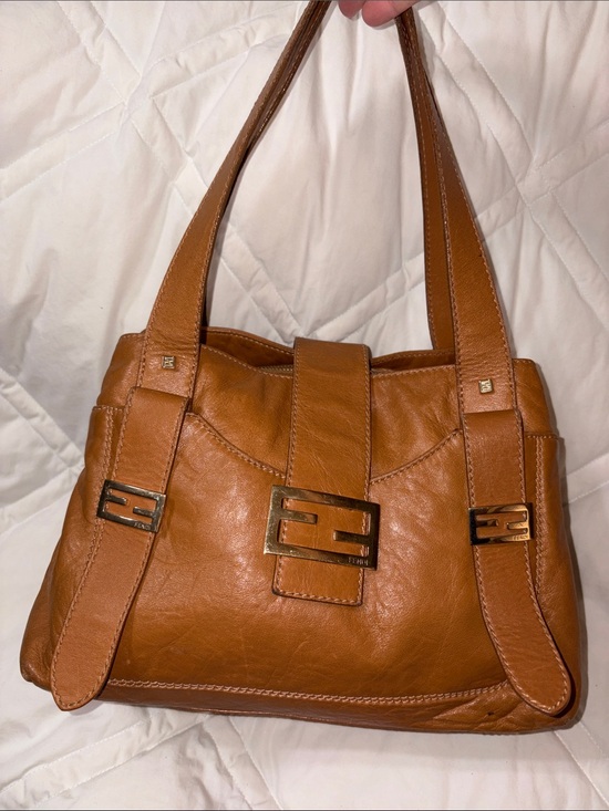 Fendi Handbags - VINTAGE fendi Leather Shoulder Bag with Gold Logo Buckle